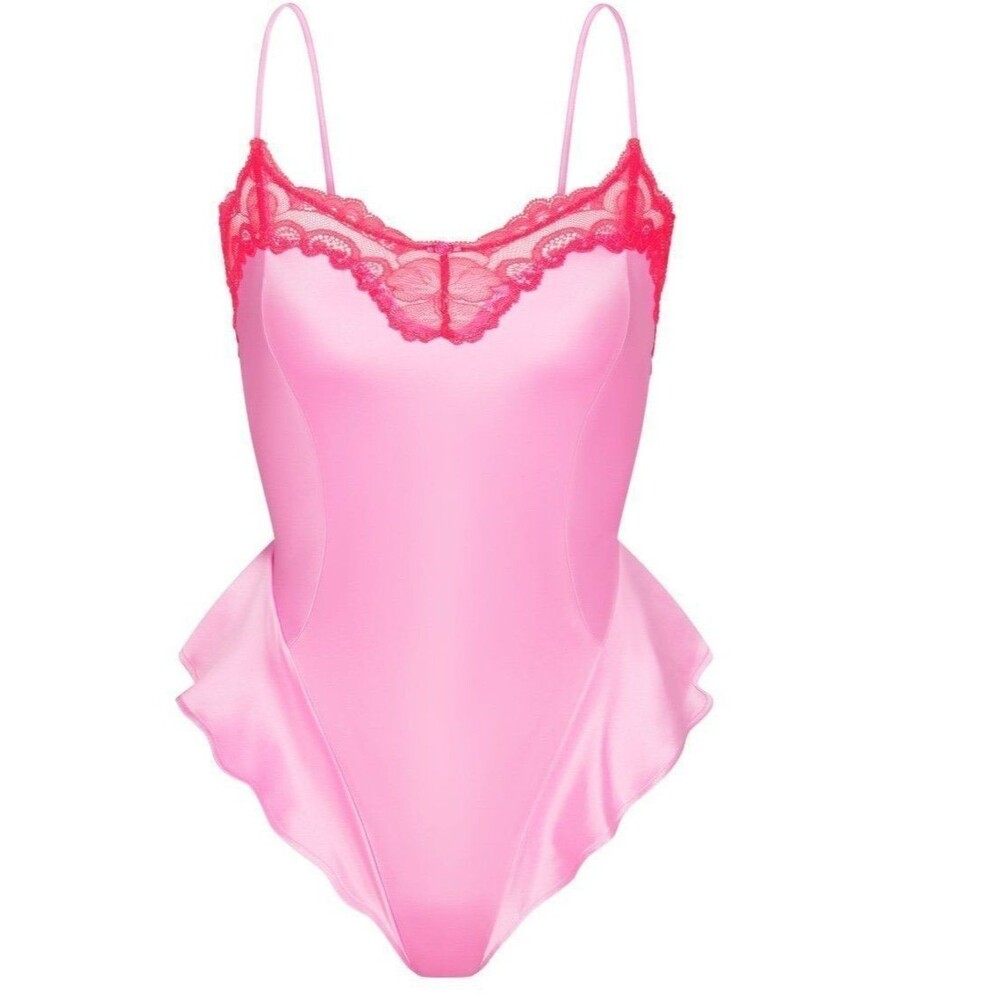 NWT Skims stretch satin lace teddy neon orchid small